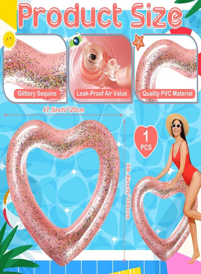 عوامة حمام سباحة على شكل قلب من Relaxgiant، مقاس 47.3 × 39.4 بوصة، حلقات سباحة قابلة للنفخ على شكل قلب، حلقات حمام سباحة لامعة لحفلات توديع العزوبية، أنبوب عوامة حمام سباحة صيفي ممتع، ألعاب حفلات شاطئية للكبار (ذهبي وردي) - Image 2