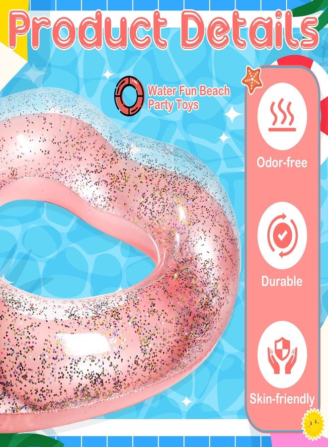 عوامة حمام سباحة على شكل قلب من Relaxgiant، مقاس 47.3 × 39.4 بوصة، حلقات سباحة قابلة للنفخ على شكل قلب، حلقات حمام سباحة لامعة لحفلات توديع العزوبية، أنبوب عوامة حمام سباحة صيفي ممتع، ألعاب حفلات شاطئية للكبار (ذهبي وردي) - Image 3