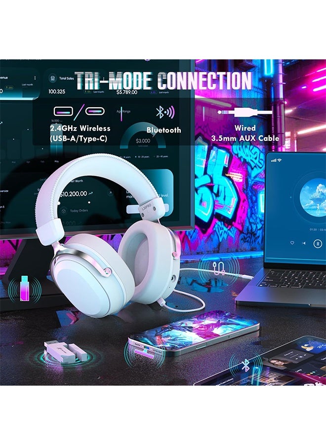 Attack Shark L30Pro Wireless Gaming Headset with 2.4Ghz/BT/Wired, Long Battery Life with Detachable Microphone 7.1 Surround Sound Ultra-Low Latency for PC/PS5/Xbox/Switch/Mobile -White - Image 3
