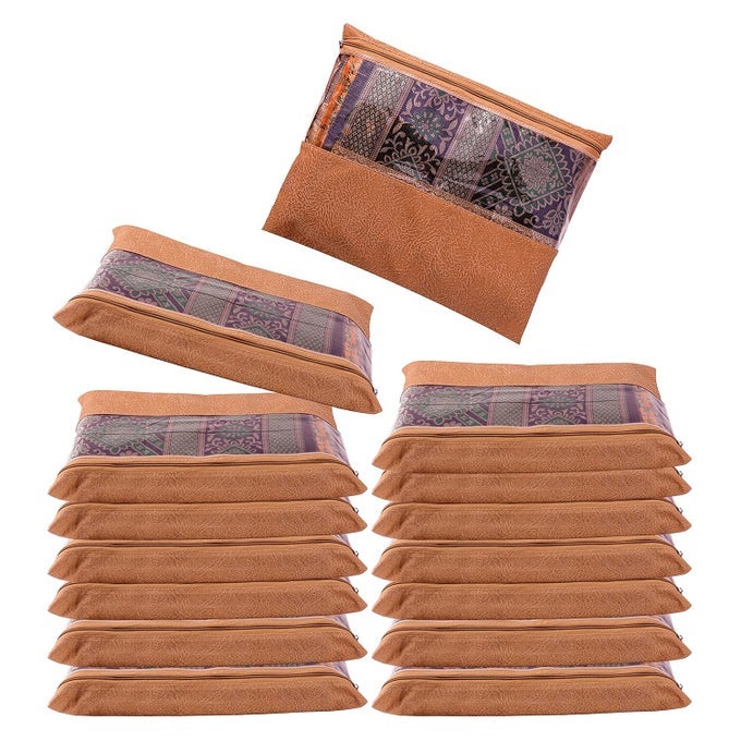 12 PCS NONWOVEN SAREE COVERSSTORAGE BAGS WITH ZIP COVERSPACE SAVING TRANSPARENT BAGWARDROBECUPBOARD ORGANIZERHOLDS 2 TO 3 SAREES EACH14 X 17 INCHORANGE