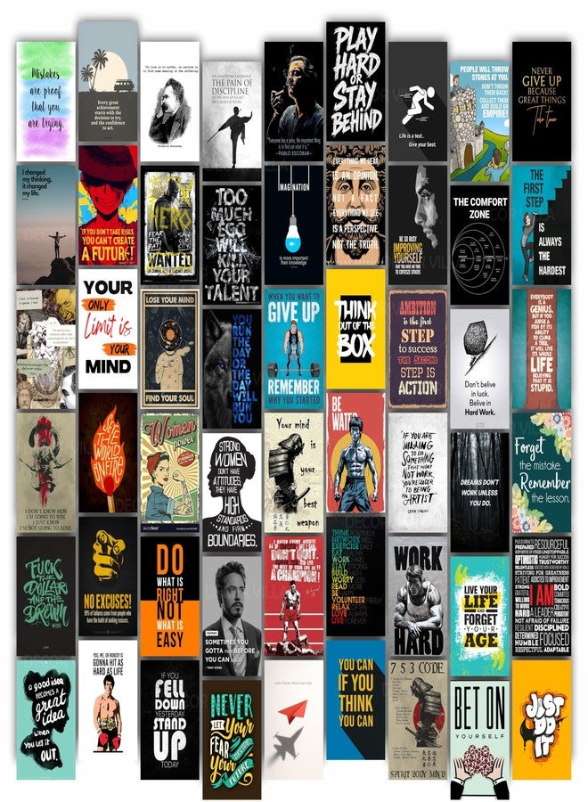 DecorVilla 54 Pcs Motivational & Aesthetic Wall Collage Kit - 4x6 Inch Matte Mini Posters | Inspirational Quotes, Fitness, & Hustle Decor for Office, Gym, & Study Includes Double-Sided Tape (54 Pcs Motivational & Aesthetic) - Image 1