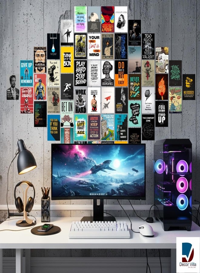 DecorVilla 54 Pcs Motivational & Aesthetic Wall Collage Kit - 4x6 Inch Matte Mini Posters | Inspirational Quotes, Fitness, & Hustle Decor for Office, Gym, & Study Includes Double-Sided Tape (54 Pcs Motivational & Aesthetic) - Image 5