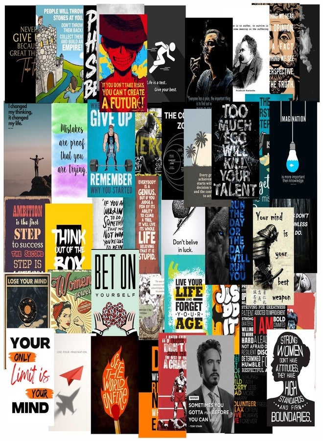 DecorVilla 54 Pcs Motivational & Aesthetic Wall Collage Kit - 4x6 Inch Matte Mini Posters | Inspirational Quotes, Fitness, & Hustle Decor for Office, Gym, & Study Includes Double-Sided Tape (54 Pcs Motivational & Aesthetic) - Image 2