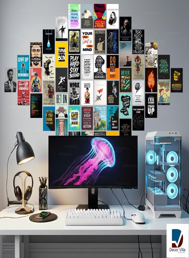 DecorVilla 54 Pcs Motivational & Aesthetic Wall Collage Kit - 4x6 Inch Matte Mini Posters | Inspirational Quotes, Fitness, & Hustle Decor for Office, Gym, & Study Includes Double-Sided Tape (54 Pcs Motivational & Aesthetic) - Image 4