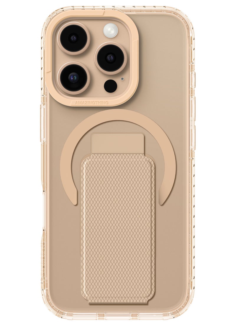 AMAZINGthing Titan PRO Mag Holder (10Feet) Drop Proof 3 in 1 Multifunctional for iPhone 16 PRO Grip Strap/Phone Stand/Case Cover Compatible with Magsafe - Desert Titanium 