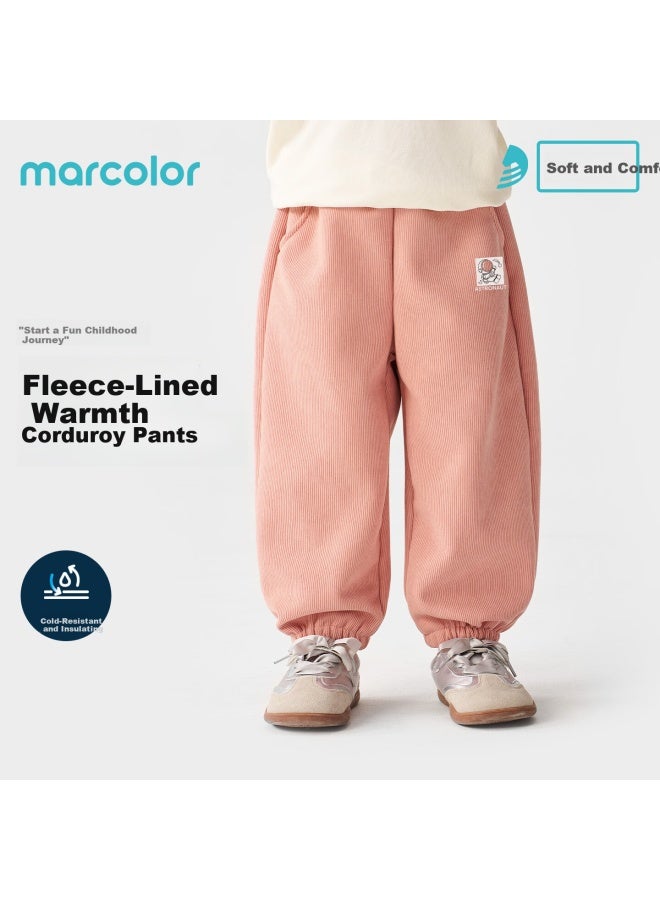 Marcolor Autumn Winter New Baby Toddler Fleece-lined Corduroy Pants Sweatpants Warm Pink White Universe 110