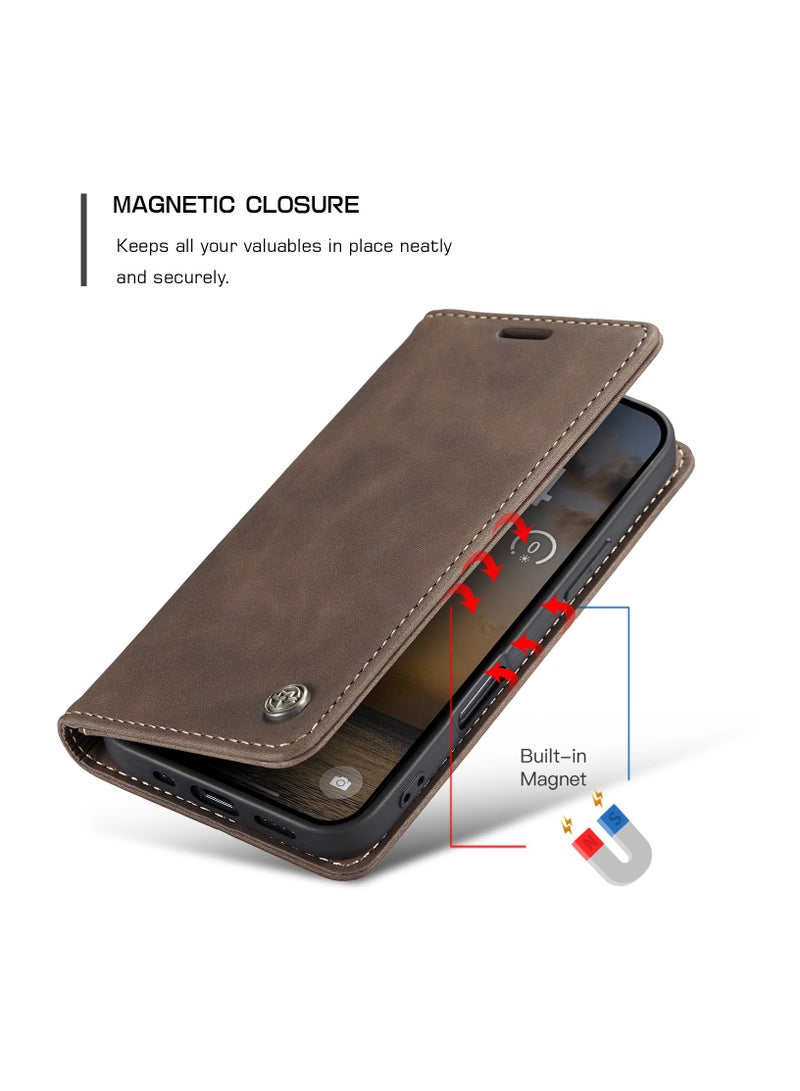 CaseMe Phone Case Luxury PU Leather Design 013 Flip Cover Card Slot Holder Cover For IPhone 17 Pro (Coffe) - Image 3