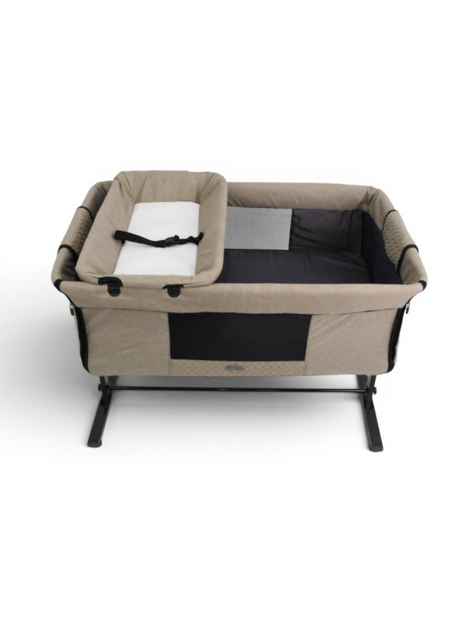 Petit bebe 3 in 1 Baby Bassinet Bedside Sleeper, Bedside Crib for Baby, Adjustable Baby Bassinet with Wheels, Storage Basket, Mattress, Easy Assemble & Folding Portable Baby Cradle (biege) - Image 1