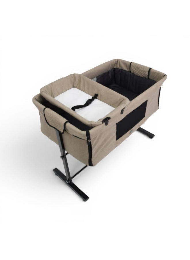 Petit bebe 3 in 1 Baby Bassinet Bedside Sleeper, Bedside Crib for Baby, Adjustable Baby Bassinet with Wheels, Storage Basket, Mattress, Easy Assemble & Folding Portable Baby Cradle (biege) - Image 2
