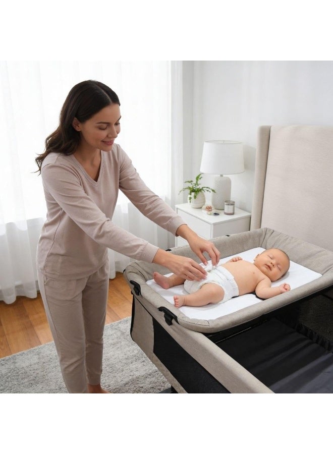 Petit bebe 3 in 1 Baby Bassinet Bedside Sleeper, Bedside Crib for Baby, Adjustable Baby Bassinet with Wheels, Storage Basket, Mattress, Easy Assemble & Folding Portable Baby Cradle (biege) - Image 4