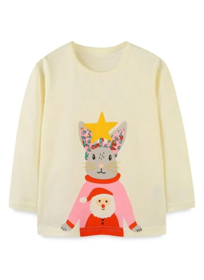 YUNIQEE Off White Printed Long Sleeve Crew Neck T-Shirt