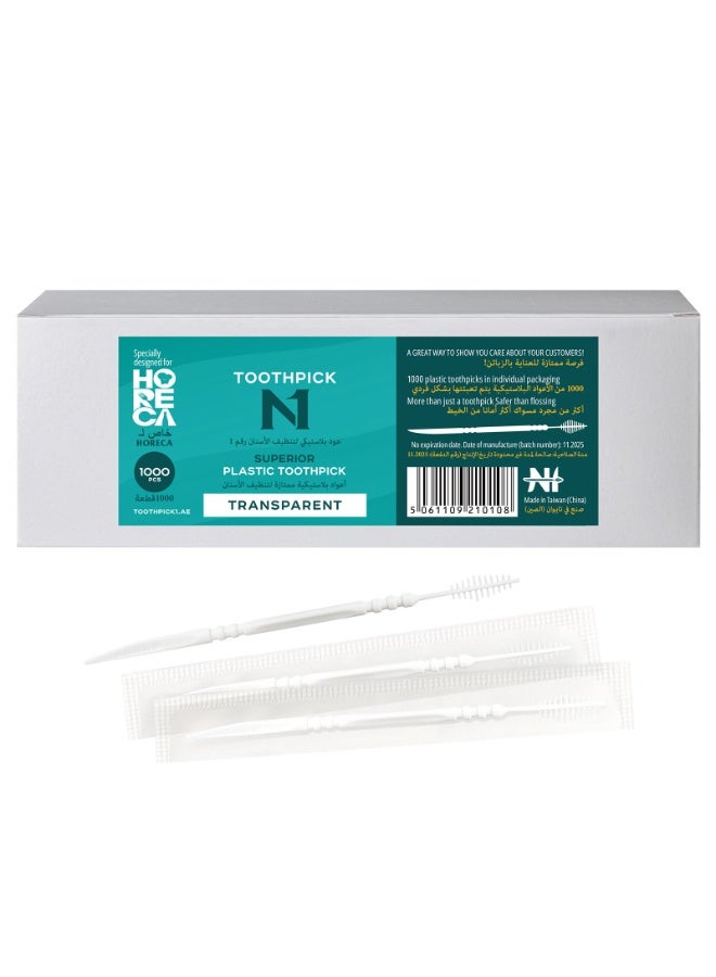 N1 Toothpick Transparent Plastic Toothpicks 1000 Pcs, Individually Wrapped Hygienic Toothpicks, Disposable Dental Picks for Home, Office, Restaurants, Cafes & HORECA - Image 1
