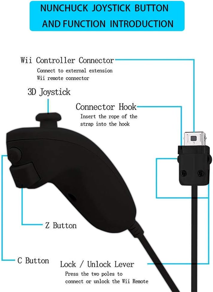 ZeroStory 2 Packs Wireless Controller and Nunchuck for Wii and Wii U Console, Gamepad with Silicone Case and Wrist Strap (Black and Red) - Image 3