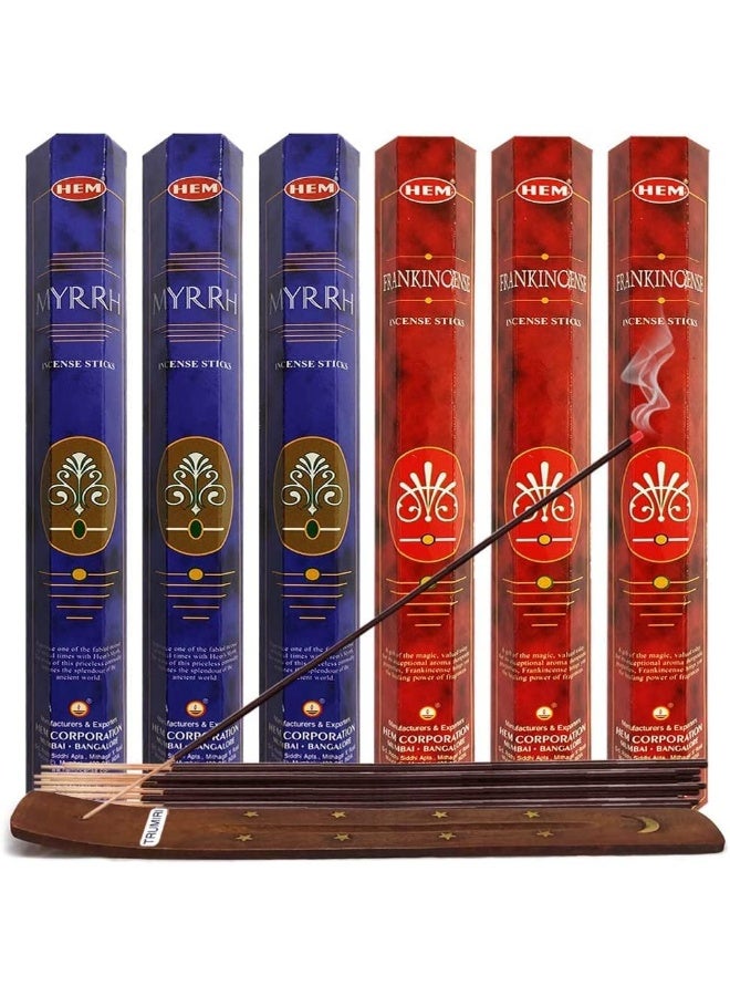 TRUMIRI Frankincense & Myrrh Incense Bundle: 2 Sets of 3 Packs (20 Sticks Each), Incense Holder, Spiritual Décor & Home Fragrance - Image 1