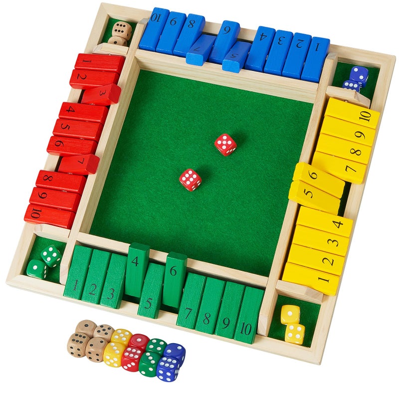 AMEROUS Shut The Box Dice Game12 inchesColorful Design14 Players12 DiceGift Package Classic 4 Sided Wooden Board Game for Adults Kids Classics Board Game - Image 3