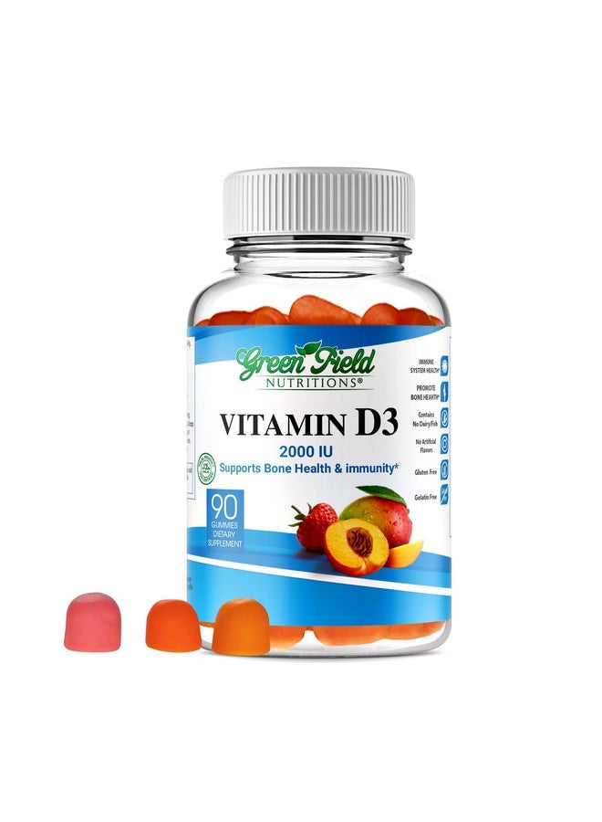 GREEN FIELD NUTRITIONS Greenfield Nutritions Halal Vitamin D3 Gummies for Adults - 2000 IU (50 mcg), 90 Gummy Halal Vitamins - Non-GMO Gluten Gelatin Free Vegetarian Halal Vitamin D - Supports Bone Heart & Immune Health  - Image 1