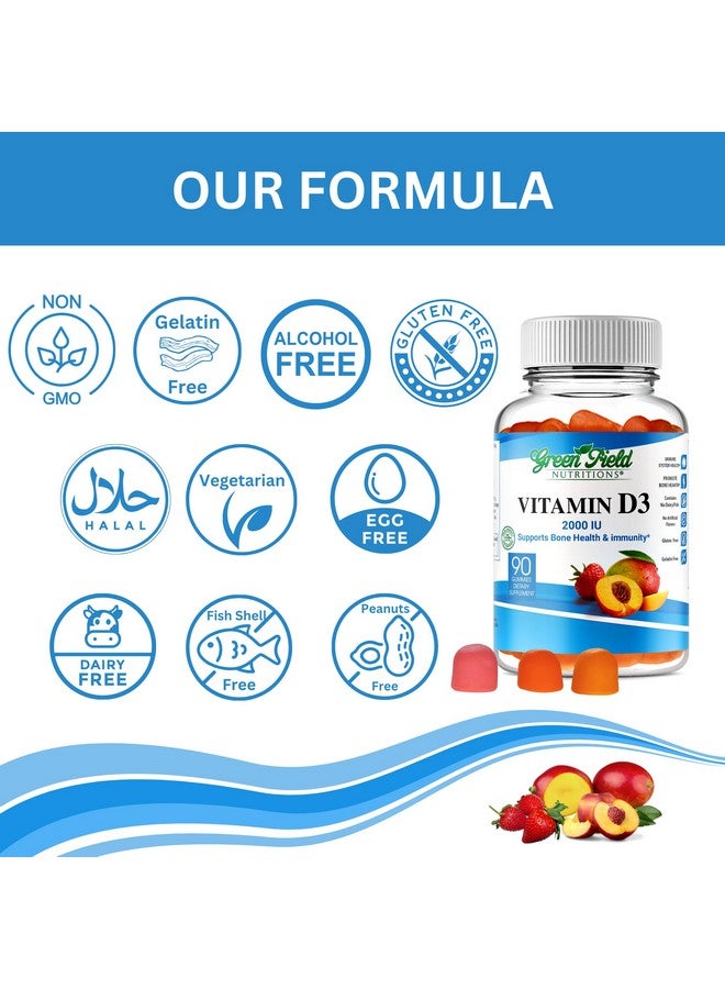GREEN FIELD NUTRITIONS Greenfield Nutritions Halal Vitamin D3 Gummies for Adults - 2000 IU (50 mcg), 90 Gummy Halal Vitamins - Non-GMO Gluten Gelatin Free Vegetarian Halal Vitamin D - Supports Bone Heart & Immune Health  - Image 3