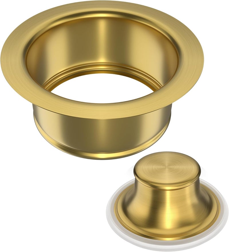 Exakey Garbage Disposal Flange and Stopper for Kitchen Sink,Sink Drain Flange with Stopper for Garbage Disposal Stainless Steel Fit Universal 3-1/2 Inch Standard Sink Drain Opening Brushed Gold - Image 1