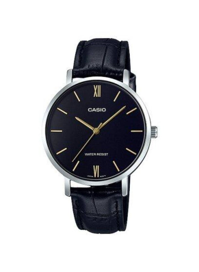 Casio LTP-VT01L-1BUDF Women's Leather Analog Watch, 40 mm, Black
