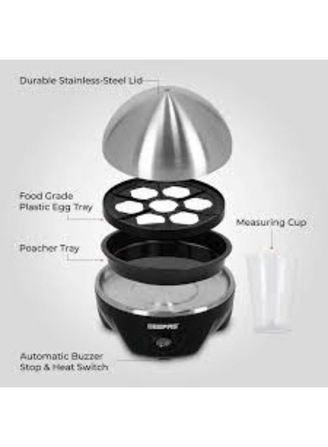 Egg Boiler, PP & SS Boiler, 7 Eggs at Once, GEB63032UK, Food Grade Stainless Steel Material, Power Lights & Automatic Buzzer, Soft/ Medium/ Hard Degree, Quick Healthy And Hassle Free, Steamer Function 350 W GEB63032UK Black & Silver - Image 4