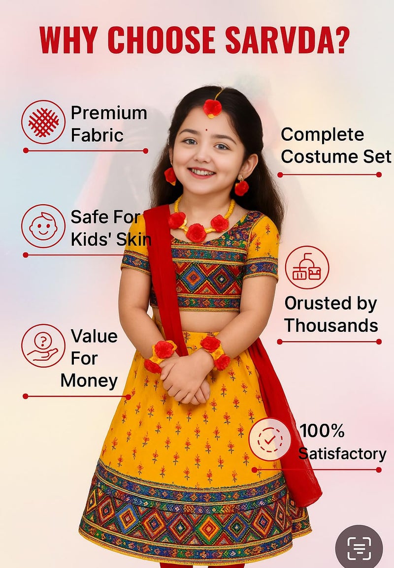 Sarvda Shree Krishna Dress for Kids for Baby Boy Radha Dress for Girls with Accessories Dhoti, Dupatta, Mukut Flute Complete set - Image 3
