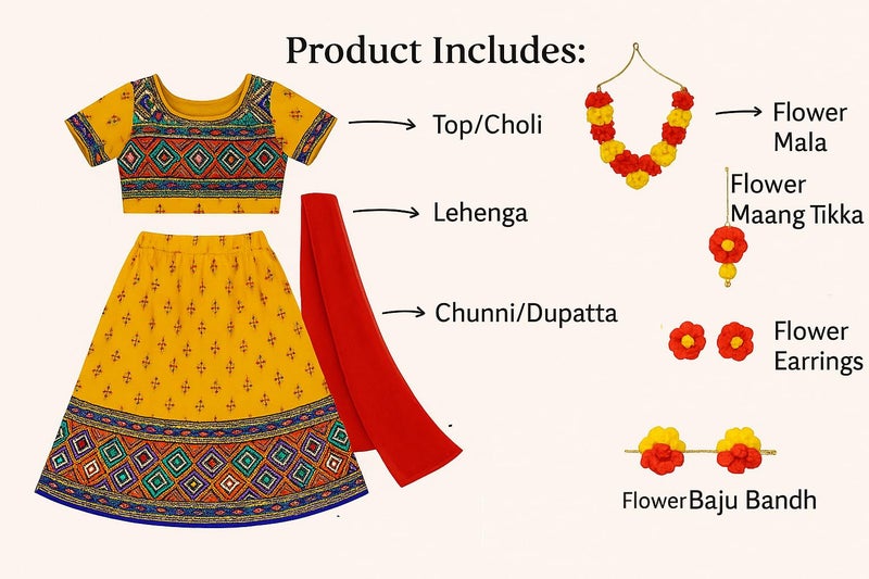 Sarvda Shree Krishna Dress for Kids for Baby Boy Radha Dress for Girls with Accessories Dhoti, Dupatta, Mukut Flute Complete set - Image 2