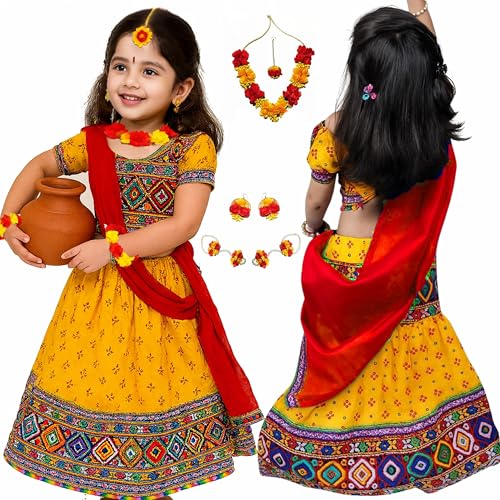 Sarvda Shree Krishna Dress for Kids for Baby Boy Radha Dress for Girls with Accessories Dhoti, Dupatta, Mukut Flute Complete set - Image 1