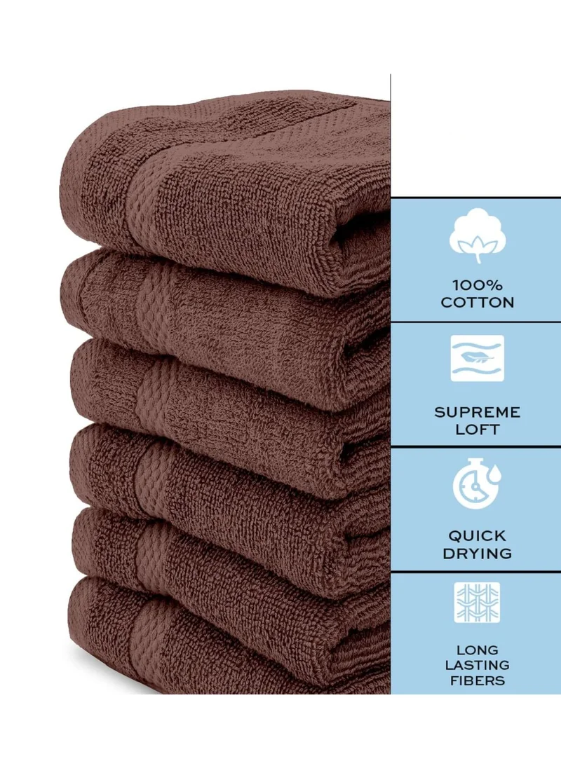 1Chase Luxury Cotton Face Towel - Large Hotel Spa Bathroom Face Towel Set of 12 Brown