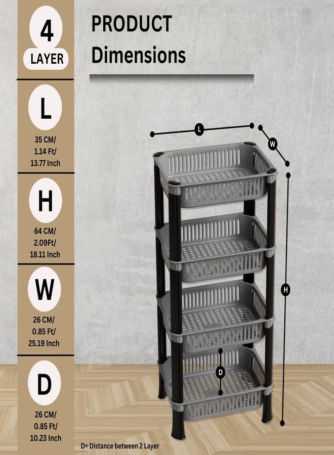 Morbrix Vegetable Kitchen Storage Rack Stand – Multipurpose Plastic Organizer Shelf for Home, Pantry & Office – Space-Saving Storage Rack (4 Layer Rack Stand, Silver Color) - Image 2
