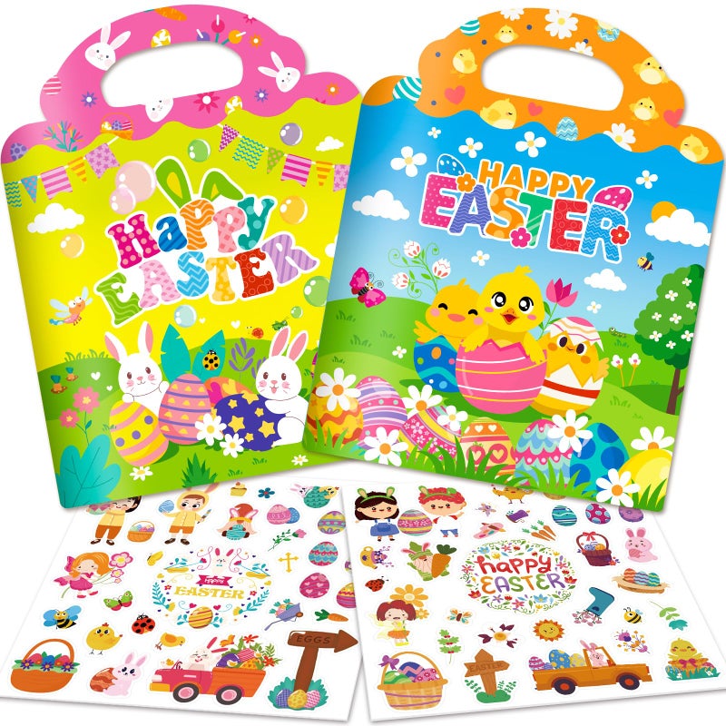 Uranus&No.1 2 Pack Easter Reusable Sticker Books for Kids 2-4, Activities Books for Toddlers 1-3, Arts and Crafts Removable Jelly Stickers for Girls Boys, Travel Toys Holiday Gifts Easter Basket Stuffers - Image 1