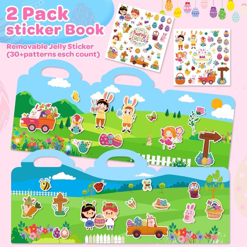 Uranus&No.1 2 Pack Easter Reusable Sticker Books for Kids 2-4, Activities Books for Toddlers 1-3, Arts and Crafts Removable Jelly Stickers for Girls Boys, Travel Toys Holiday Gifts Easter Basket Stuffers - Image 2