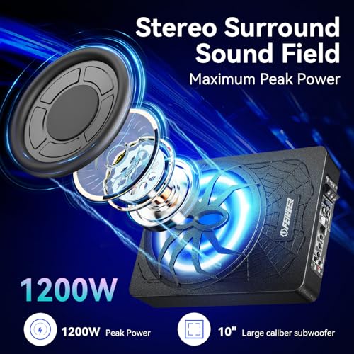 Feikeer 2025 10" 1200W UnderSeat Car Subwoofer, with Multicolor LED Lighting, Deep Bass Enhancement. Subwoofer and Amp Package for a Dynamic Driving Experience with Bass Melodies - Image 2