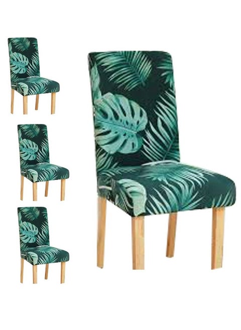 Styleys Polyester, Polyester Blend Stretchable Printed Washable Elastic Tropical Leaf Dining Chair Covers (SLMC139, Green, Large) - Set of 4
