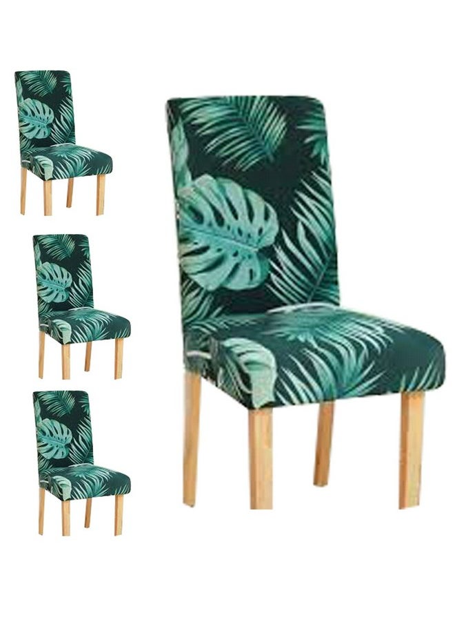 Styleys Styleys Polyester, Polyester Blend Stretchable Printed Washable Elastic Tropical Leaf Dining Chair Covers (SLMC139, Green, Large) - Set of 4  - Image 1