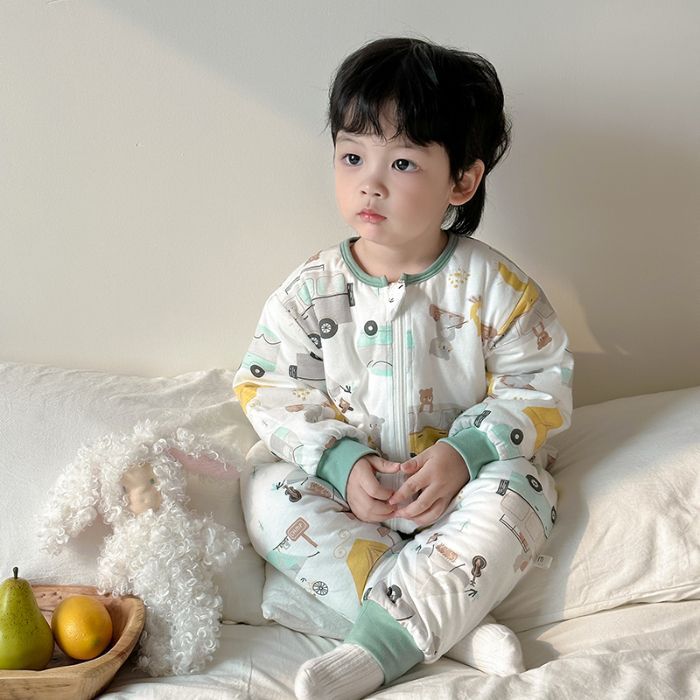 Children'S Sandwich Thin Cotton Fabric Pajamas Warm Kick-Proof Baby Boy And Girl Home Clothing - Image 3