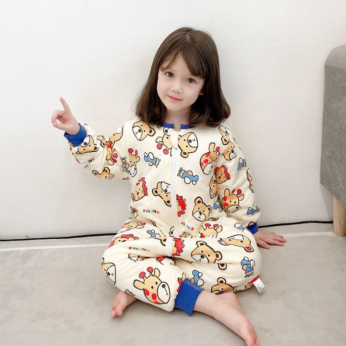 Children'S Sandwich Thin Cotton Fabric Pajamas Warm Kick-Proof Baby Boy And Girl Home Clothing - Image 5
