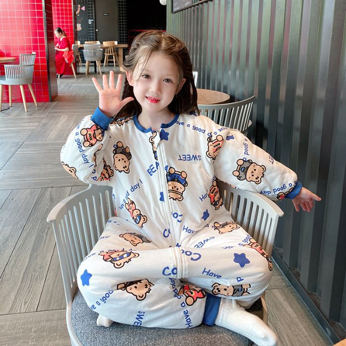 Children'S Sandwich Thin Cotton Fabric Pajamas Warm Kick-Proof Baby Boy And Girl Home Clothing - Image 4