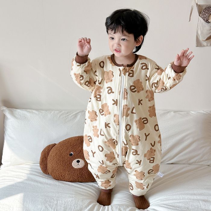 Children'S Sandwich Thin Cotton Fabric Pajamas Warm Kick-Proof Baby Boy And Girl Home Clothing - Image 2