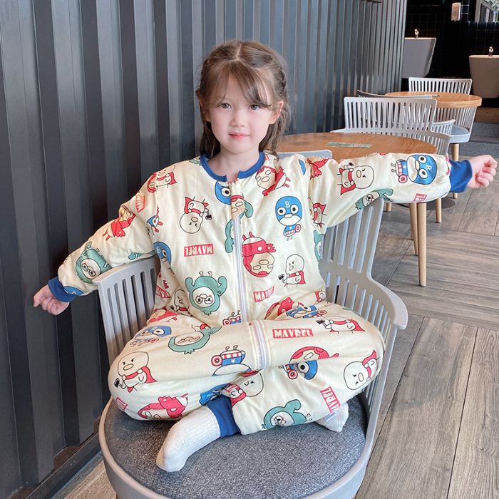 Children'S Sandwich Thin Cotton Fabric Pajamas Warm Kick-Proof Baby Boy And Girl Home Clothing - Image 1