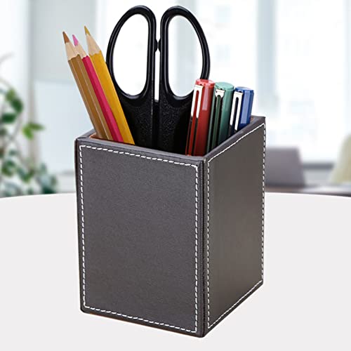 KINGFOM PU Leather Square Pens Pencils Holder Cup Desktop Stationery Organizer Case Office Accessories Container Box Brown - Image 3