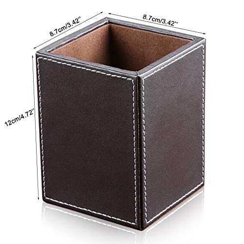 KINGFOM PU Leather Square Pens Pencils Holder Cup Desktop Stationery Organizer Case Office Accessories Container Box Brown - Image 2