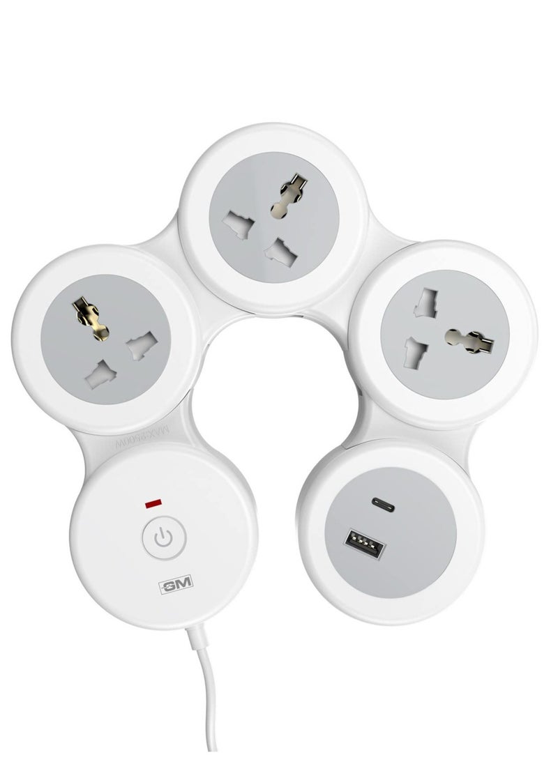 ELTRAZONE - GM 4+1 G-Hoop Spike Guard with C & A Type USB-Master Switch,Indicator, Safety Shutter, 1.8 Mtr Wire with Overload Protection 3 International sockets & 2 USB Port 1 C Type 1 A Type 3.1A… - Image 1