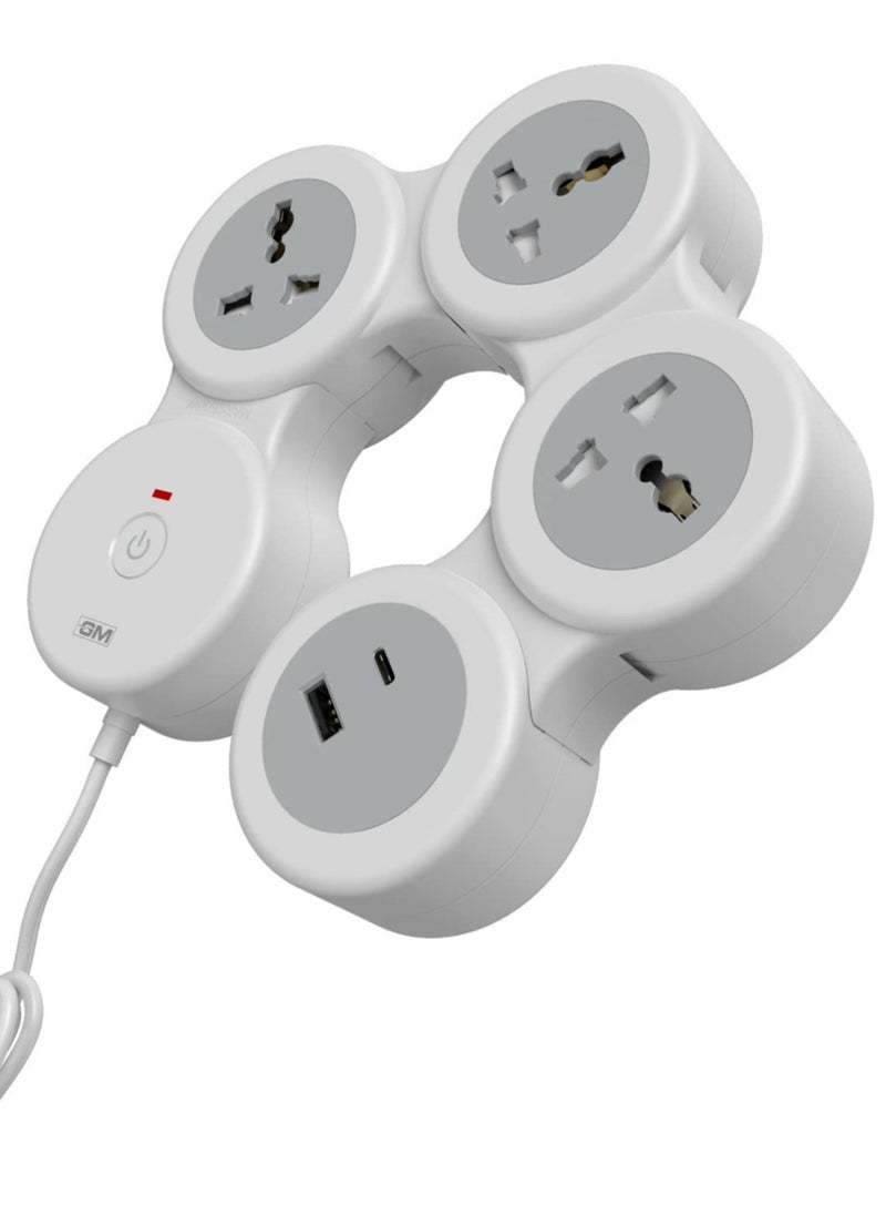 ELTRAZONE - GM 4+1 G-Hoop Spike Guard with C & A Type USB-Master Switch,Indicator, Safety Shutter, 1.8 Mtr Wire with Overload Protection 3 International sockets & 2 USB Port 1 C Type 1 A Type 3.1A… - Image 1