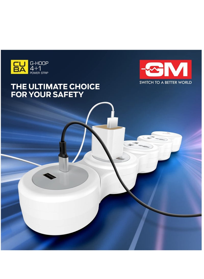 ELTRAZONE - GM 4+1 G-Hoop Spike Guard with C & A Type USB-Master Switch,Indicator, Safety Shutter, 1.8 Mtr Wire with Overload Protection 3 International sockets & 2 USB Port 1 C Type 1 A Type 3.1A… - Image 1