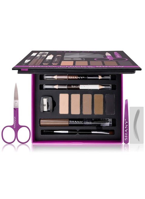 SHANY Brow Chicka Brow Eyebrow Set - 17 Piece Eyebrow Makeup Kit with Brow Powder, Brow Gel, Dual Ended Pencils, Stencils, Scissors, and Tweezers - All Hair Colors