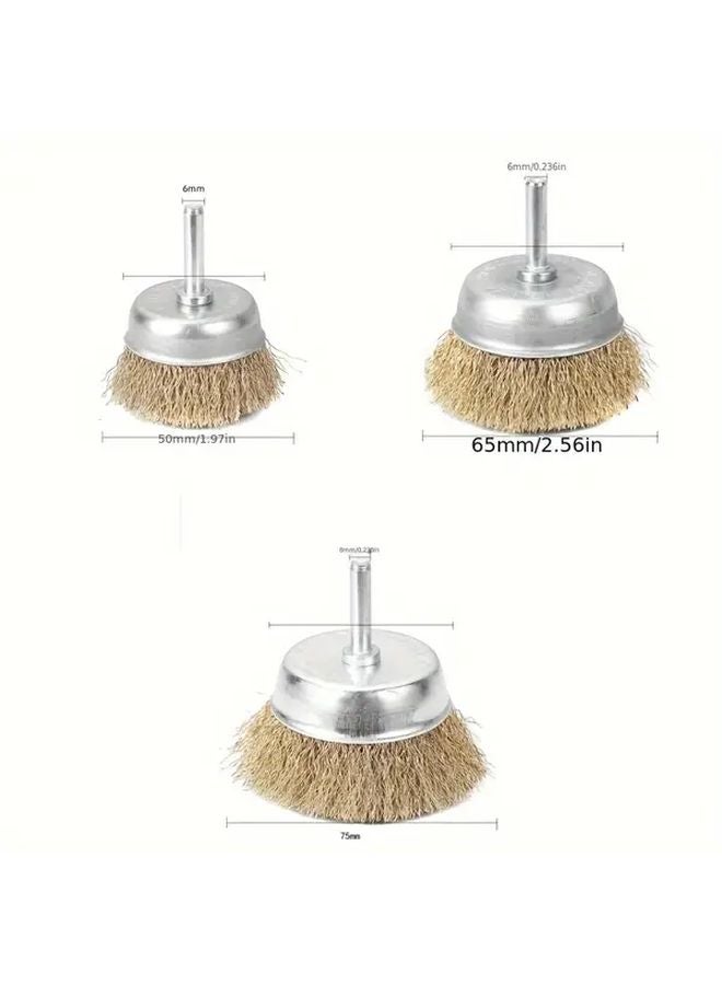 3Pcs Bowl Shaped Steel Wire Wheel Rust Removal Brush 6mm Handle For Electric Drill - Image 1