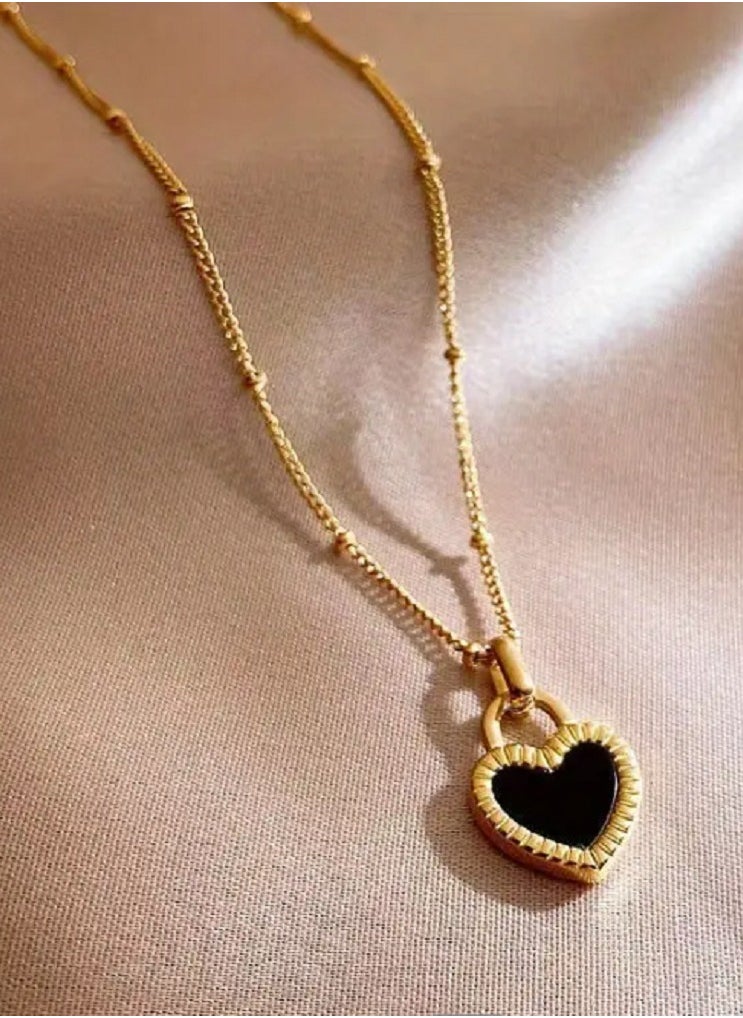MANIKAN MANIKN Women's Necklace Dual-Faced Heart Black and White Made of Stainless Steel"  - Image 4