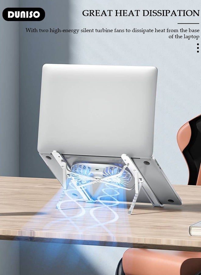 DUNISO Laptop Stand with Fan, Portable Collapsible Laptop Cooling Pad, Adjustable Notebook Stand with Fan Light, Ergonomic Foldable Laptop Holder Riser, Aluminum Laptop Base for Working, Gaming - Image 5