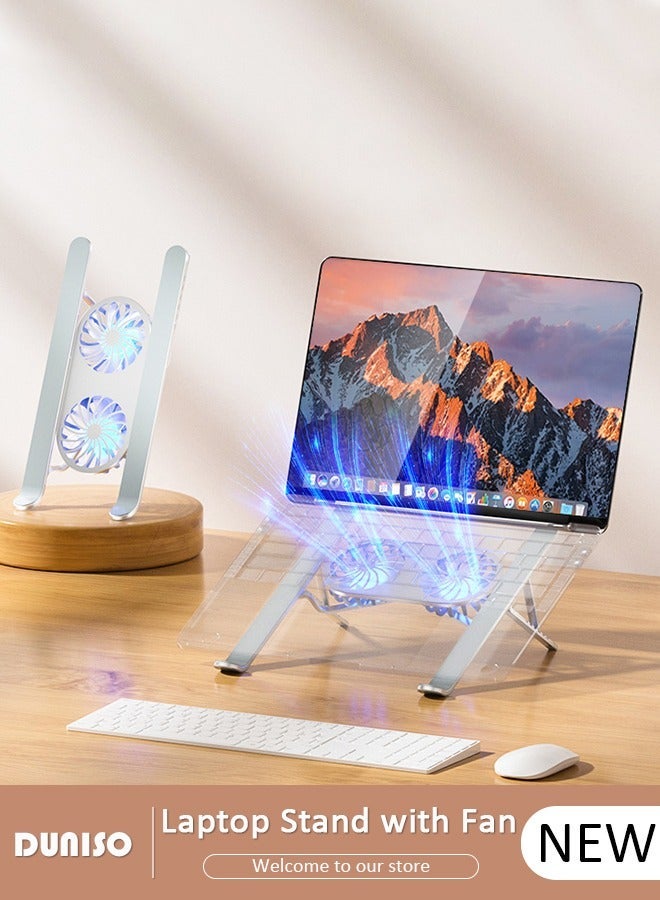 DUNISO Laptop Stand with Fan, Portable Collapsible Laptop Cooling Pad, Adjustable Notebook Stand with Fan Light, Ergonomic Foldable Laptop Holder Riser, Aluminum Laptop Base for Working, Gaming - Image 1
