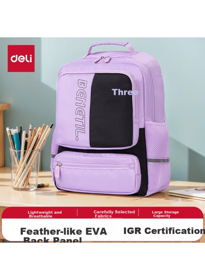 Deli Elementary School Backpack For Girls And Boys, Sporty Style, Large Capacity, Multifunctional Children's Backpack Bb148 Purple